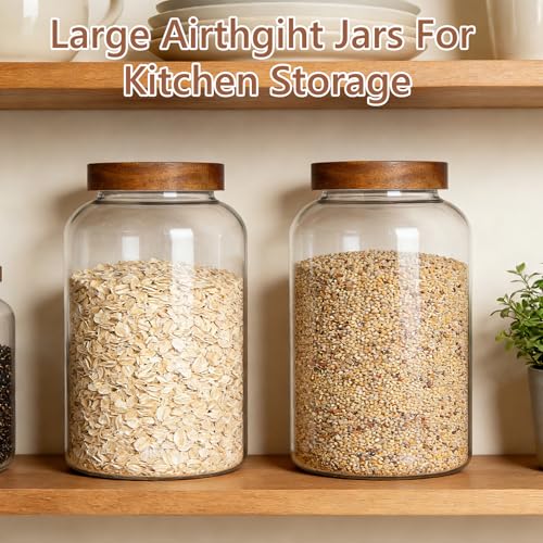 KEYWING 1 Gallon Large Glass Jars With Airtight Lid, 2Pcs Glass Food Storage Containers With Lids, Flour Rice Contianers for Pantry Kitchen Organization Egg Cookie Sugar Cereal (128 oz /3800ml) - size: 1 Gallon
