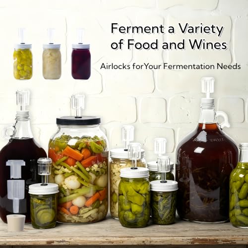 2-Piece Airlock 5-Pack with 3PCS #6 Stoppers, 5pcs Silicone Loops & 10PCS Grommets – Complete Fermentation Kit for Home Brewing Beer, Wine, Kombucha, Sauerkraut, Kimchi & More