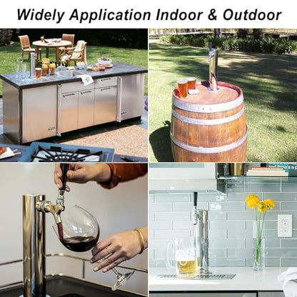 Single Tap Beer Tower Dispenser, Stainless Core Beer Faucet Polished Stainless 3'' Flange Single Tap Draft Beer Tower Kegerator Tower Kit with Pre-Assembled Tubing and Self-Closing Spring - size: Single Tap