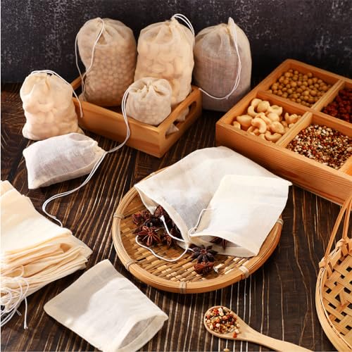 Boao 24 Pcs Spice Cooking Cheesecloth Bags for Straining Reusable Empty Tea Drawstring Soup Muslin Bags(3 x 4 Inch, 5 x 6 Inch) - size: 3 x 4 Inch, 5 x 6 Inch