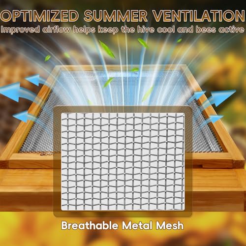 Metal Bee Hive Screened Bottom Board Beeswax Coated, Langstroth 10 Frame Screen Bottom Board with Entrance Reducer for Beekeeper Summer Replacement