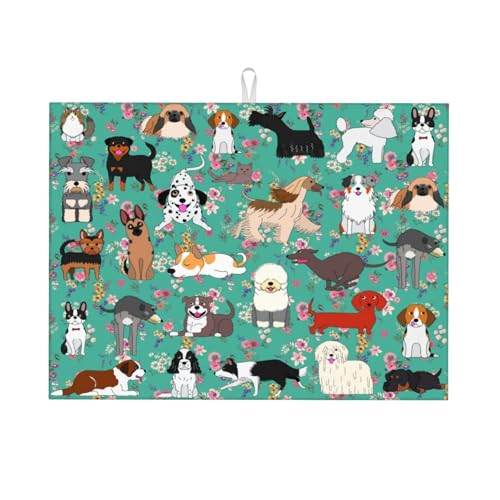 Dog Dish Drying Mat For Kitchen Microfiber Drying Mats Absorbent Reversible Dish Pad Draining Mats For Countertop Coffee Mats 18x24 Inch - color: Dog