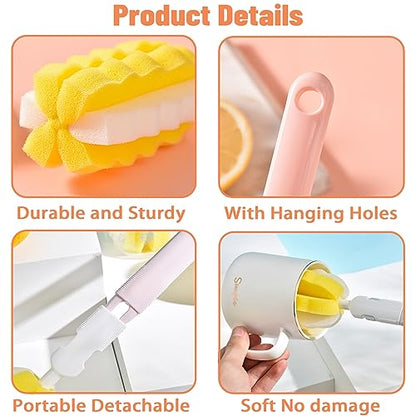 4PCS Baby Bottle Brush Set - Milk Bottle & Nipple Cleaner with 4 Detachable Portable Scrubber Brushes - color: 4 Yellow Brush+4 Nipple Brush