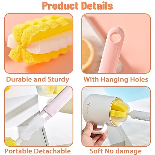 INVODA Bottle Brush 4Pack Long Handle Cup Cleaner Brush Whit Straw Brushes 4Pack Sponge Bottle Scrubber Detachable Handle Cup Cleaning Brush for Baby Bottle Clean Mugs (4 PCS+Straw Brushes 4PCS) - color: 4 Bottle Brush+4 Straw Brush