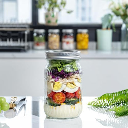 LUODA MirthMood 32 OZ Wide Mouth Mason Jars, 4 PACK Glass Mason Jars with airtight Lids, Quart mason jars wide mouth ，Perfect for Canning, Pickling, Preserving, Fermenting, DIY Crafts & Decor