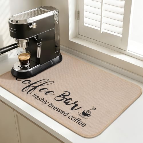 Findosom Dish Drying Mat, 16"x 24" Super Absorbent & Hide Stain Coffee Mat, Cuttable Drying Mat for Kitchen Counter, Coffee Bar Accessories, Under Dish Rack, Coffee Maker, Espresso Machine, Linen - color: Linen, size: 16" X 24"