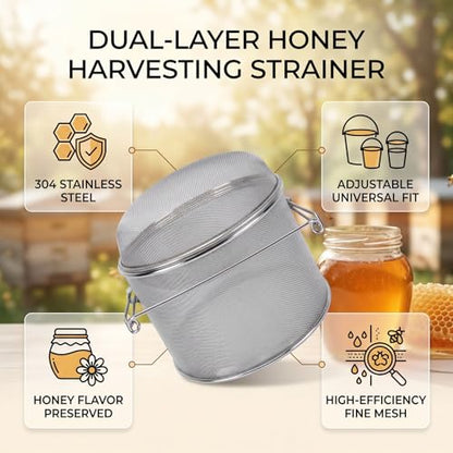 Diydeg Honey Strainer, Stainless Steel Double Sieve Honey Filter with Extendable Arms, Extractor Equipment, Harvesting Ultra Fine Mesh Strainer for Beekeeping, Harvesting