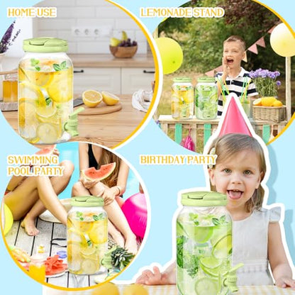 Havawish 2 Pcs 1 Gallon Plastic Beverage Dispenser with Spigot Clear Summer Kitchen Fridge Drink Dispenser for Parties Lemonade Juice Tea Beer Cold Water(Green,Cylinder) - color: Green, style: Cylinder