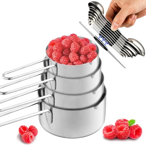 13pcs Stainless Steel Measuring Cups and Spoons Set, Including 8 Double-Sided Magnetic Measuring Spoons Set & 1 Leveler, 4 Metal Measuring Cups - color: Black