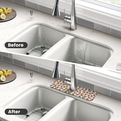 Fries Faucet Mat For Kitchen Sink, Absorbent Countertop Protector, Quick Dry Sink Splash Guard Pad, Waterproof Draining Mat 15" X 5.5" - color: Style 5