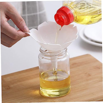 4pcs Plastic Funnel Set Creative Cherry Blossom Flower Shape Liquid Separator Smooth Oil Transfer Funnel for Kitchen Powder Dry Goods Multi-Purpose White