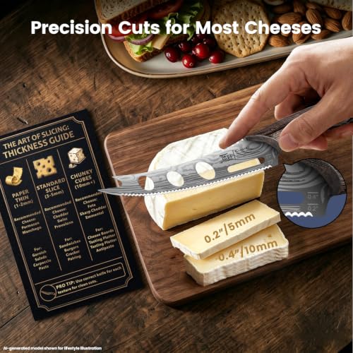 SYOKAMI Cheese Knife, 5.5 Inch Serrated Cheese Cutter for Soft and Hard Cheese, Pronged, Multi-Use Non Stick Design, High Carbon German Steel, Full Tang & Ergonomic Handle Design, Ideal Gift