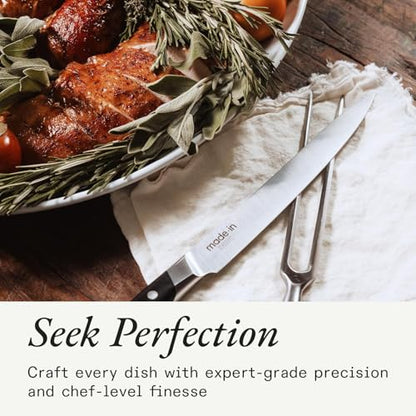 Made In Cookware - Carving Set (Includes Carving Knife and Fork) - Crafted in France - Full Tang with Black POM Handle