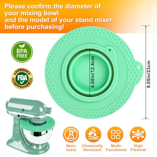 Silicone Mixer Bowl Cover Compatible with KitchenAid 4.5-5 Quart Tilt-Head Stand Mixer, Mixer Bowl Lid to Prevent Spilling of Ingredients - color: Fit for 5qt - Green