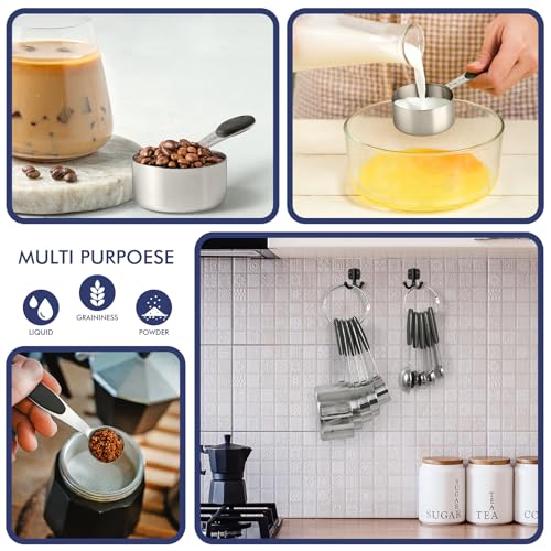 HOTEC 10-PACK Measuring Cups and Spoons Set, Kitchen Gadagets Cooking Baking,Heavy Duty & Dishwasher Safe for Dry and Liquid Ingredients,Black - color: Black