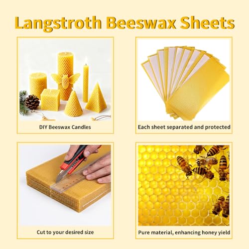 Beeswax Sheets, Bee Hive Foundation Sheets, Beehive Wax Foundation Sheets, Beeswax Honeycomb Sheets for Beekeeping Candle Making (60pcs) - size: 60pcs