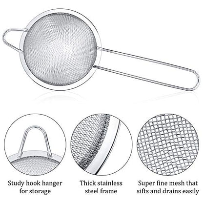 3 Pieces Cocktail Strainer Bar Strainer Fine Mesh Tea Strainer, 3.3 in | Stainless Steel, Small Silver Strainer Practical Bar Colander Tool for Drinks and Loose Leaf Tea, Fits Most Bar Glasses