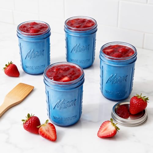 WELLIFE 6-Pack Mason Jars 16 oz with Lids – Blue Wide Mouth Glass Mason Jars, Airtight Leak-Proof Canning Jars for Food Storage, Fermenting, Pickling, Freezing, and Crafts - color: Dark Blue Mason Jars 16oz-6Pcs