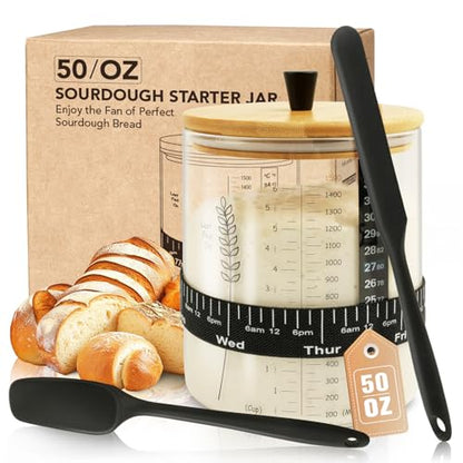 50oz Sourdough Starter Jar Kit, Wide Mouth Sourdough Container, Extra-Large Capacity Sourdough Jar for Sour Dough Bread, Sourdough Starter Kit(1Pack) - size: Set of 1 & 1 spoon