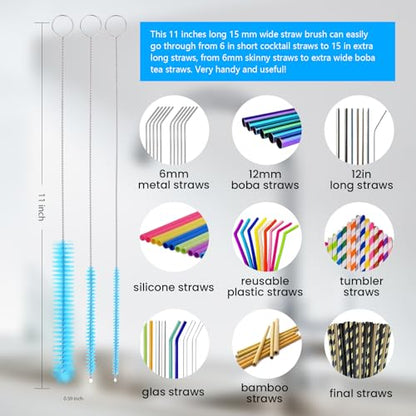 5 Pack Bottle Brush, Straw Cleaner Brush & Water Bottle Brush,15 in Stainless Steel Brush, Narrow Bottle Brush, 3 Straw Brushes, for Water Bottle, Coffee Mugs, Flasks, Glasses, Tumblers, Blue - color: 5pcs/Blue