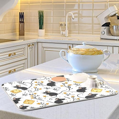 Mouse Cheese Print Dish Drying Mat for Kitchen Counter Absorbent Dish Drainer Mat Heat Resistant Dishes Drying Pad 16x18 inch - size: S 16x18in
