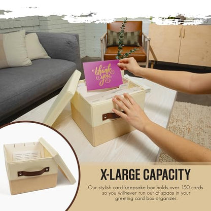 Greeting Card Organizer Box with 15 Dividers | Holds 150+ and Collapses When not in Use | Stylish Greeting Card Storage Box Organizer - style: Box with Dividers