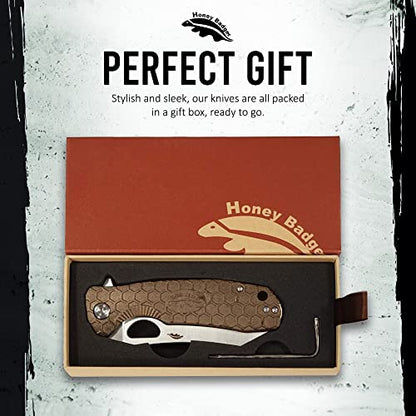 Honey Badger Knife - Flipper Wharncleaver Pocket Knife, EDC Hunting with 3.6" Steel Blade, Nylon+Glass Fiber Handle & Reversible Pocket Clip Medium Tan HB1039 - color: Medium Wharncleaver Tan