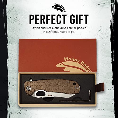 Honey Badger Knife - Flipper Wharncleaver Pocket Knife, EDC Hunting with 3.6" Steel Blade, Nylon+Glass Fiber Handle & Reversible Pocket Clip Medium Tan HB1039 - color: Medium Wharncleaver Tan