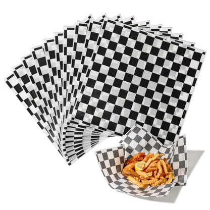 Fit Meal Prep 250 Sheets 12x12" Deli Paper, Black and White Checkered, Grease-Proof Wax Paper for Food Basket, Picnic, Burgers - color: Black Checkered