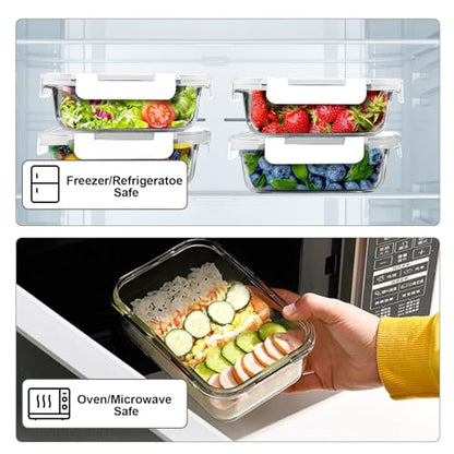 VERONES 10 Pack 22 OZ Glass Meal Prep Containers, Airtight Glass Lunch Containers Set, Food Storage Containers with Lids,BPA Free, for Microwave, Oven, Freezer & Dishwasher Friendly,White - color: White
