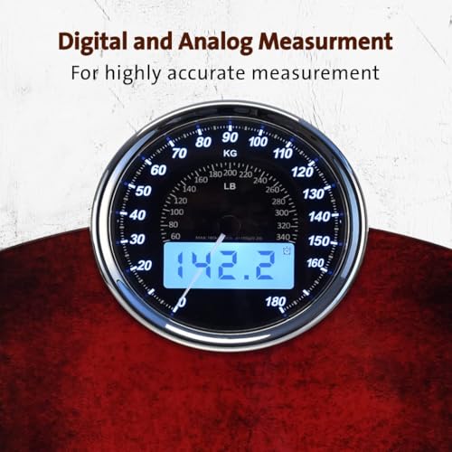 EILISON Highly Advance 2-in-1 Digital & Analog Weighing Scale for Body Weight-400lbs, 4 High Precison GX Sensor Accurate, Thick Tempered Glass, Extra Large Display (Red) - color: Red