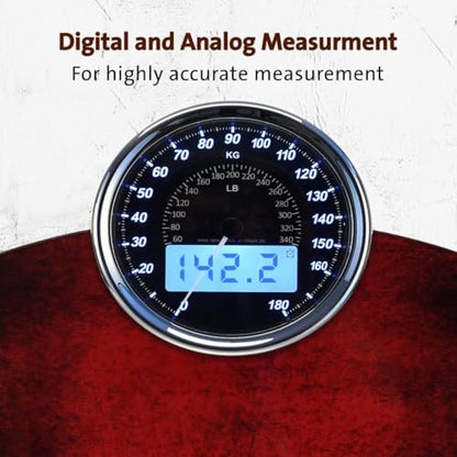 EILISON Highly Advance 2-in-1 Digital & Analog Weighing Scale for Body Weight-400lbs, 4 High Precison GX Sensor Accurate, Thick Tempered Glass, Extra Large Display (Red) - color: Red