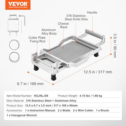 VEVOR Cheese Slicer, Butter Cutter with 0.39" & 0.78" Cheeser Butter Cutting Blade, Detachable Cheese Slicer Wire, Aluminum Alloy Commercial Cheese Cutter with 316 Stainless Steel Knife Wire - size: 0.39" & 0.78"