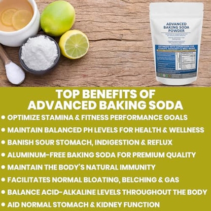 Advanced Baking Soda Powder: Organic Use Aluminum Free Baking Soda w/Superfoods to Support Kidneys, Stomach Acid, Alkalinity, Immune, Antacid, Health & Wellness, Organic Use