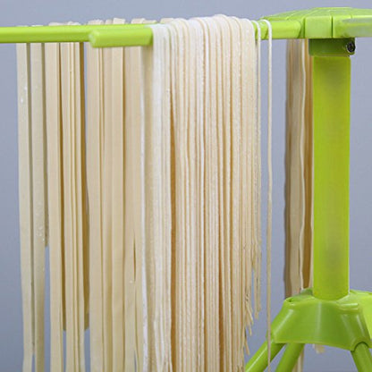 Kitchen Pasta Drying Rack Folding with Extra Large Silicone Baking Mat, iPstyle Spaghetti Drying Rack Noodle Stand 10 Bar Handles (Drying Rack + Baking Mat)