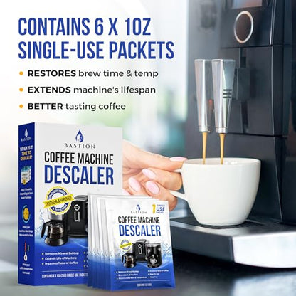 Descaling Powder Solution (6-Uses) Coffee Machine Descaler Cleaner | Compatible with Breville Keurig Nespresso Delonghi Ninja | To Descale Automatic Coffee Pots & Makers & Espresso Machines - size: 1 Count (Pack of 6), style: Powder