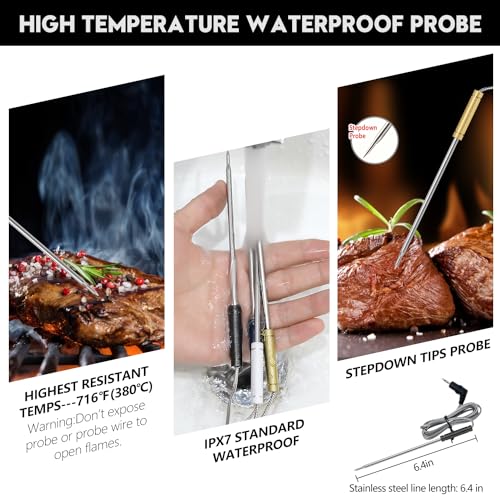 Wireless Meat Thermometer for Grilling and Smoking, Food Thermometer for BBQ Smoker Oven Cooking Steak, Grill Thermometer for Outside Grill with 4 Meat Probes, Kitchen Timer - style: 4 Probes