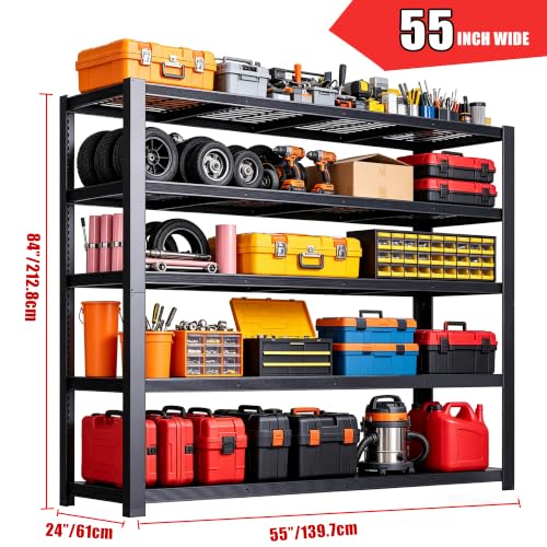 84" H Heavy Duty Wire Garage Shelving, 5-Tier Adjustable Industrial Metal Storage Shelving Unit,Standing Storage Rack for Warehouse and Basement, 24" D x 55" W x 84" H - size: 24"D x 55"W x 84"H(Wire Mesh)