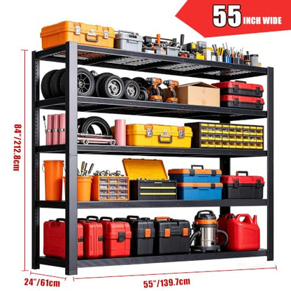 84" H Heavy Duty Wire Garage Shelving, 5-Tier Adjustable Industrial Metal Storage Shelving Unit,Standing Storage Rack for Warehouse and Basement, 24" D x 55" W x 84" H - size: 24"D x 55"W x 84"H(Wire Mesh)