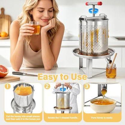 Honey Presser Beeswax Extractor Beekeeping Machine Stainless Steel Household Manual Honey Press Extractor Beekeeping Tool for Wine Honeys and Juice Making (201 Stainless Steel)