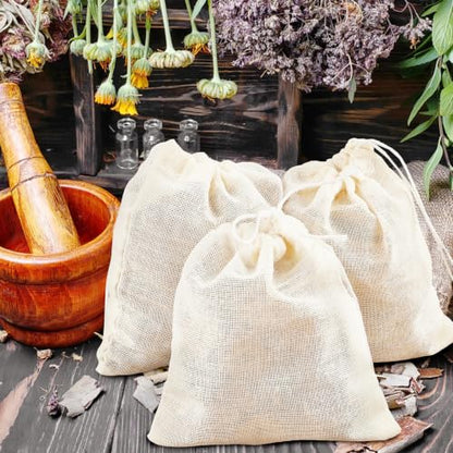 TUZAZO 24 Pcs Muslin Bags with Drawstring 6 x 8 inch, Reusable Spice Bags for Cooking Soup, Natural Cotton Unbleached Cheesecloth Bag for Straining, Bone Broth Brew Herb Sachet Bag Empty - size: 6x8 inch, 24 pcs