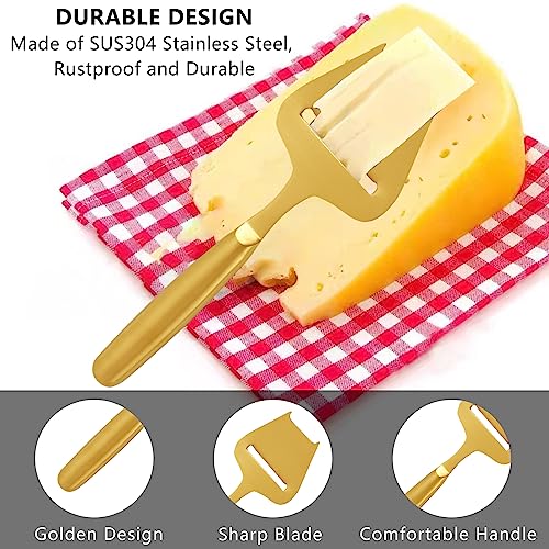 Cheese Slicer Golden Stainless Steel Cheese Cutters for Block Cheese, Cortador de queso, Handheld Plane Cheese Knife for Semi-Hard Cheese, Gold