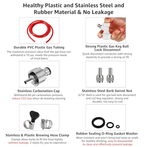 5 Feet Ball Lock Disconnect Gas Tubing Line Stainless Steel Carbonation Cap Kit for Soda Beer PET Bottle CO2 Regulator Keg Tap