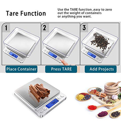 Fuzion Digital Gram Scale .01 Gram Accuracy, 500g Small Jewelry Scale, Mini Kitchen Food Scale for Herb, Powder, Gold, Coin - Weight Gram and Oz - color: Silver