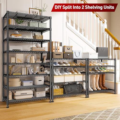 REIBII 8 Tier Metal Shelving 75"H Storage Shelves Tall Wire Shelving Unit Adjustable Detachable Storage Shelves for Laundry Pantry Kitchen Commercial school 1040LBS Storage Rack 75"H X 35"W X 14"D - size: 【8 Tier】75"H X 35"W X 14"D