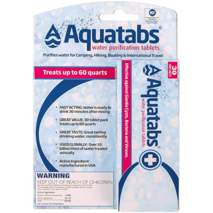 Aquatabs 49mg Water Purification Tablets (30 Pack). Portable Water Purifier for Camping Essentials, Lightweight Camping Gear or Survival Kit, EPA Registered & NSF/ANSI 60 Certified, Fast-Acting - size: (49mg), style: 30 Tablets