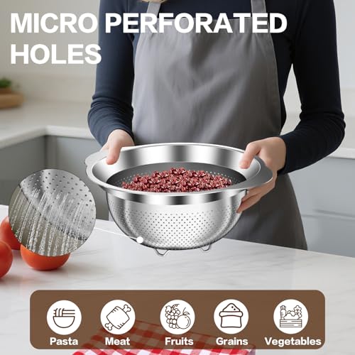 Stainless Steel Colander for Kitchen, Stainless Steel Strainer, Pasta Strainer for Spaghetti Fruit Cooking Food, 3 Pcs Strainers and Colanders(2QT, 3QT, 5QT), Dishwasher Safe, Kitchen Present - size: 2+3+5QT