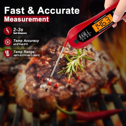 Instant Read Digital Meat Thermometer for Cooking and Baking - Accurate Food Thermometer for Ovens and Grills Red