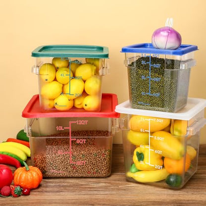 Maxcheck 4 Pcs 4qt Food Storage Container with Lids Bulk Clear Plastic Commercial Food Storage Bins with Scale Handle Space Saving Restaurant Tubs for Kitchen Prep Proof Dough(Red, Green) - color: Red, Green
