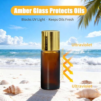 Citrine Crystal Roller Bottles for Essential Oils, 50ml Refillable Amber Glass Roll On Bottles with Natural Crystal Roller Balls, Leak-Proof Travel Perfume Bottle with Gold Caps - color: Yellow